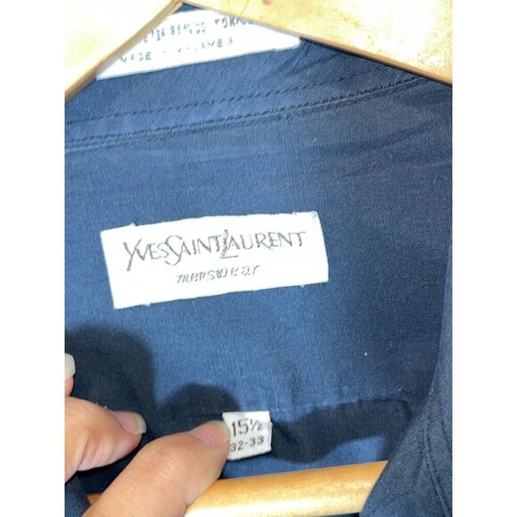 Yves Saint Laurent Navy Button-Up Dress Shirt Size 15.5. (32-33) Mens - Picture 4 of 6